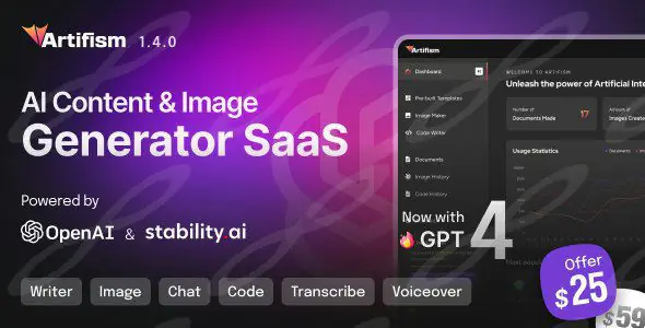 Artifism – AI Content & Image Generator SaaS
